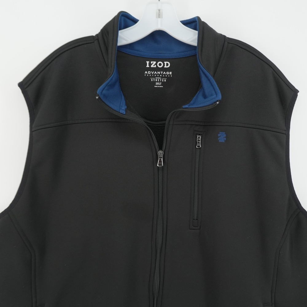 IZOD Advantage Performance Vest Mens 2XLT Black Full Zip Stretch Softshell